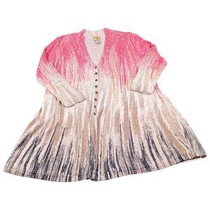 Nic and Zoe Cardigan Womens XL Linen Blend Ombre Twirl Sweater Swing Artsy Boho
